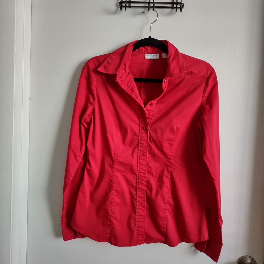 New York & Company Red Button-Down Shirt